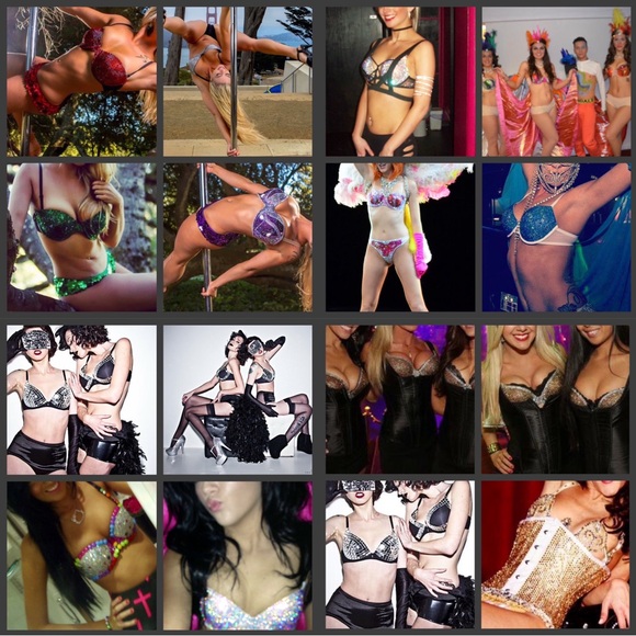 Rhinestone Double Colour Glam Bling Red & Crystal Bra Top All Sizes New - Picture 9 of 11